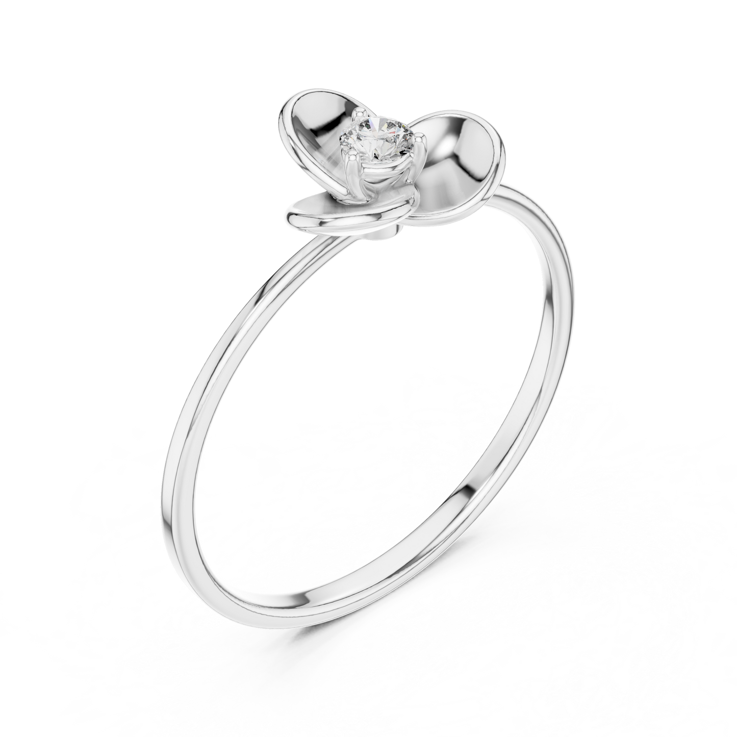 0.07 Carat Diamond Three Petal Flower Ring | Yellow Gold