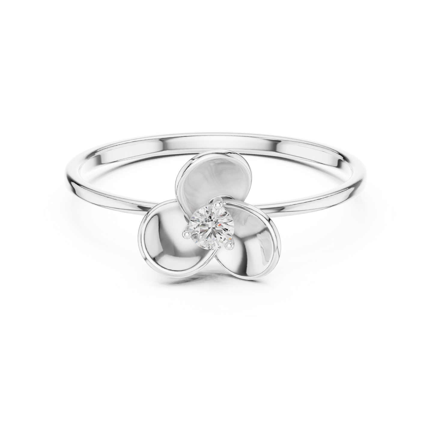 0.07 Carat Diamond Three Petal Flower Ring | Yellow Gold