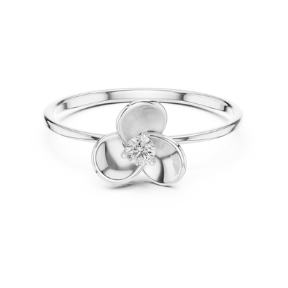 0.07 Carat Diamond Three Petal Flower Ring | Yellow Gold