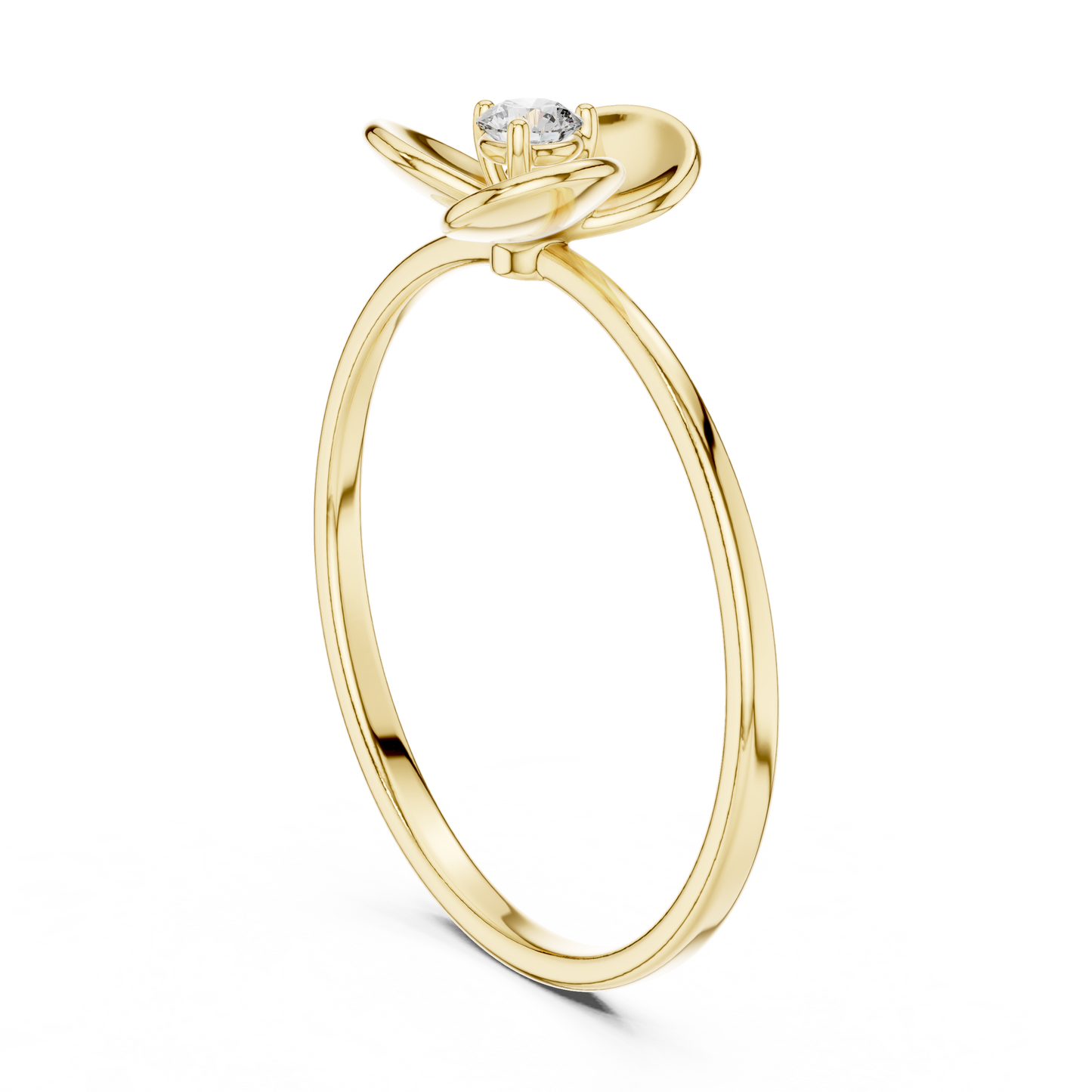 0.07 Carat Diamond Three Petal Flower Ring | Yellow Gold
