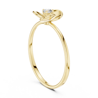 0.07 Carat Diamond Three Petal Flower Ring | Yellow Gold