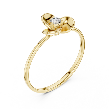0.07 Carat Diamond Three Petal Flower Ring | Yellow Gold