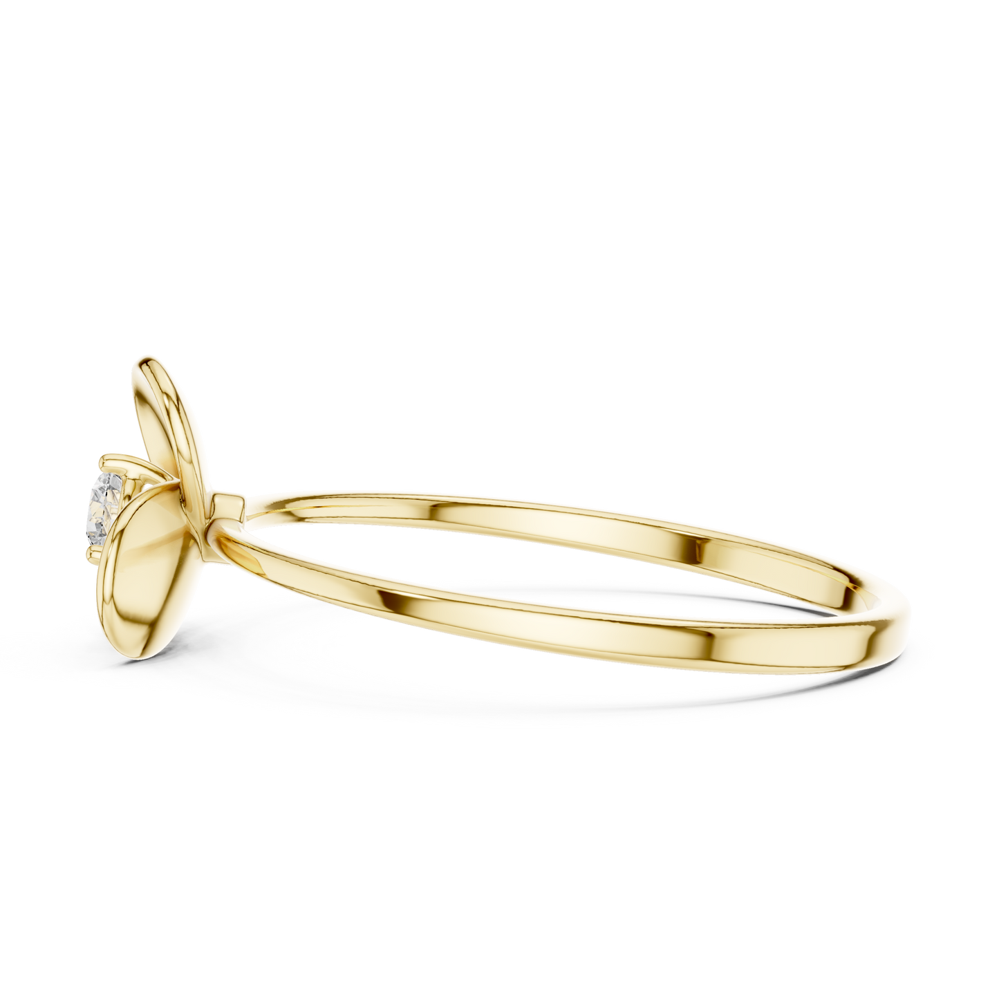 0.07 Carat Diamond Three Petal Flower Ring | Yellow Gold