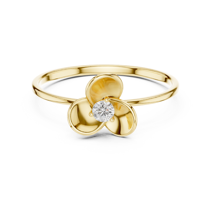 0.07 Carat Diamond Three Petal Flower Ring | Yellow Gold