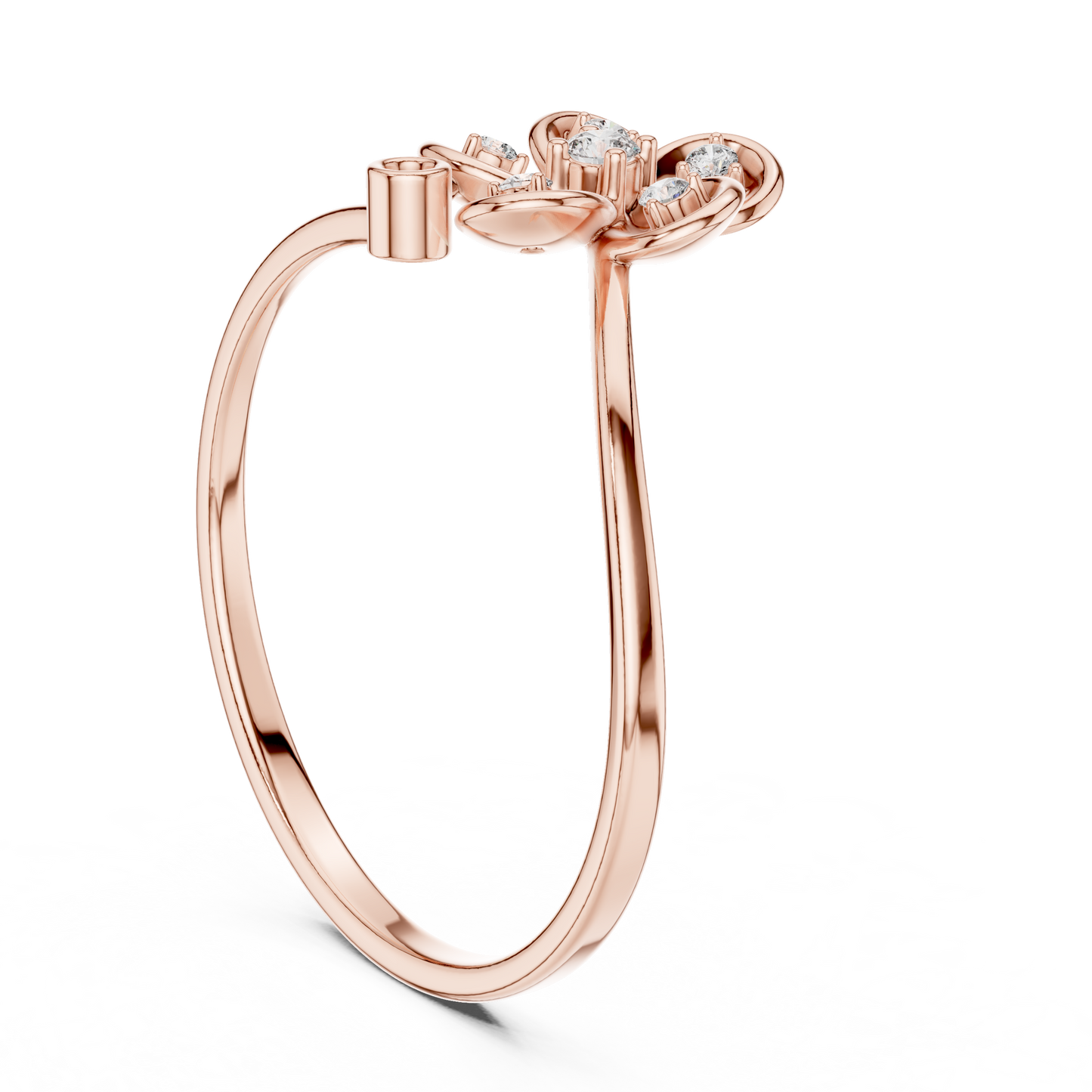 0.06 Carat Diamond Five Petal Flower Bypass Ring | Yellow Gold