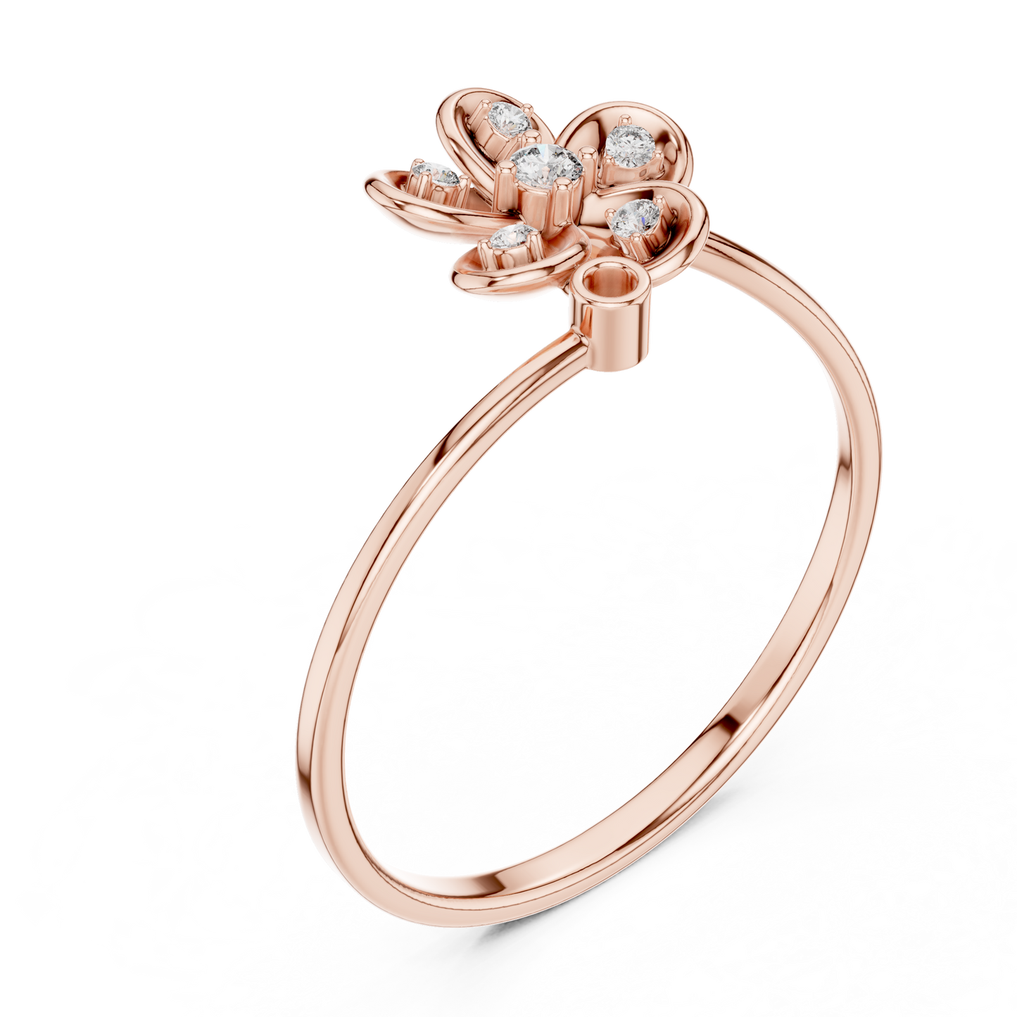 0.06 Carat Diamond Five Petal Flower Bypass Ring | Yellow Gold