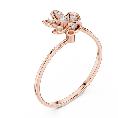 0.06 Carat Diamond Five Petal Flower Bypass Ring | Yellow Gold