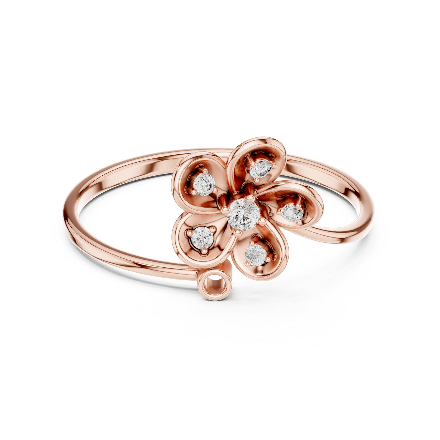 0.06 Carat Diamond Five Petal Flower Bypass Ring | Yellow Gold