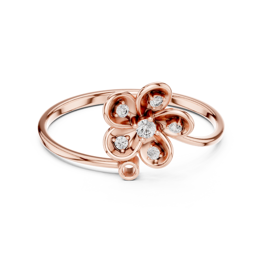 0.06 Carat Diamond Five Petal Flower Bypass Ring | Yellow Gold