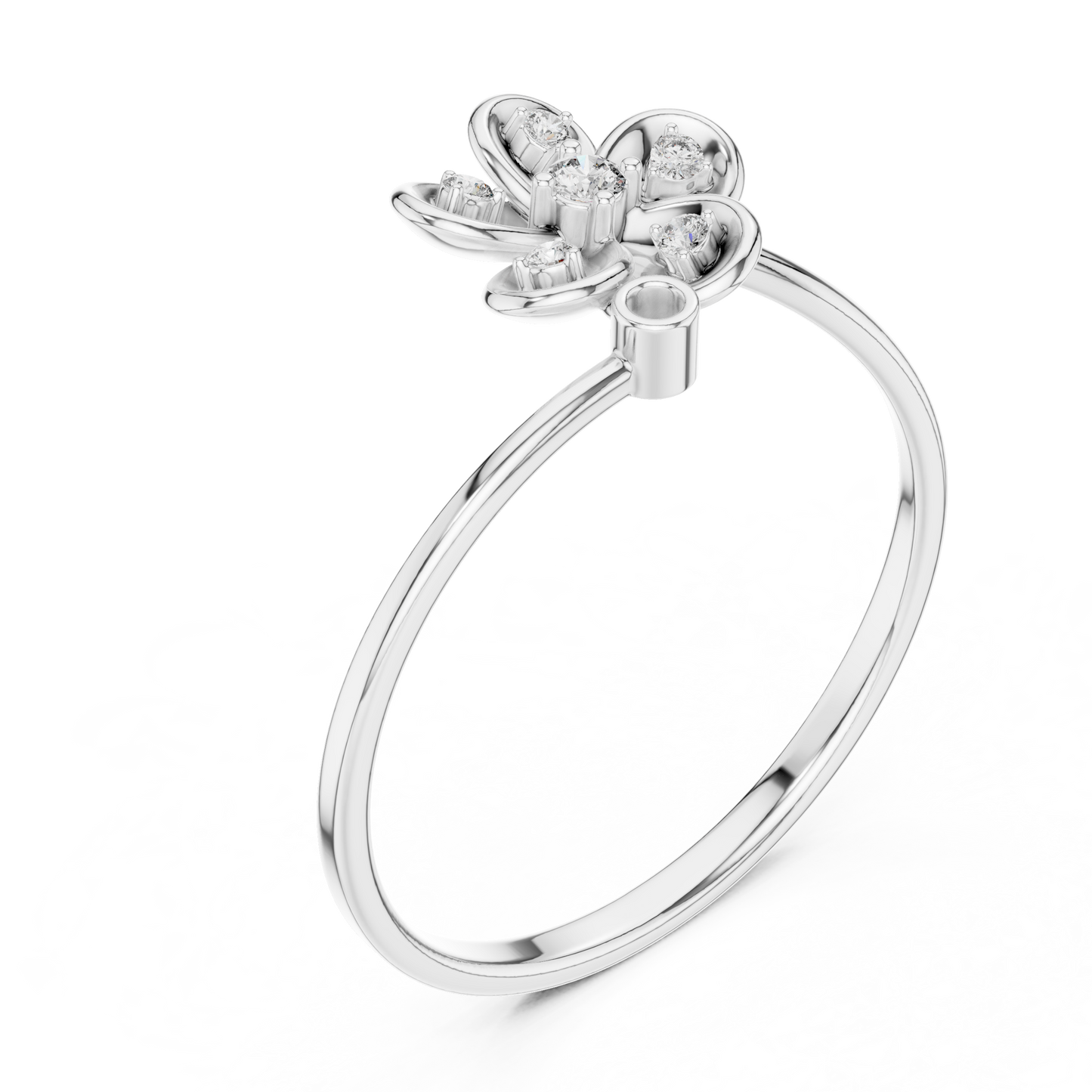 0.06 Carat Diamond Five Petal Flower Bypass Ring | Yellow Gold