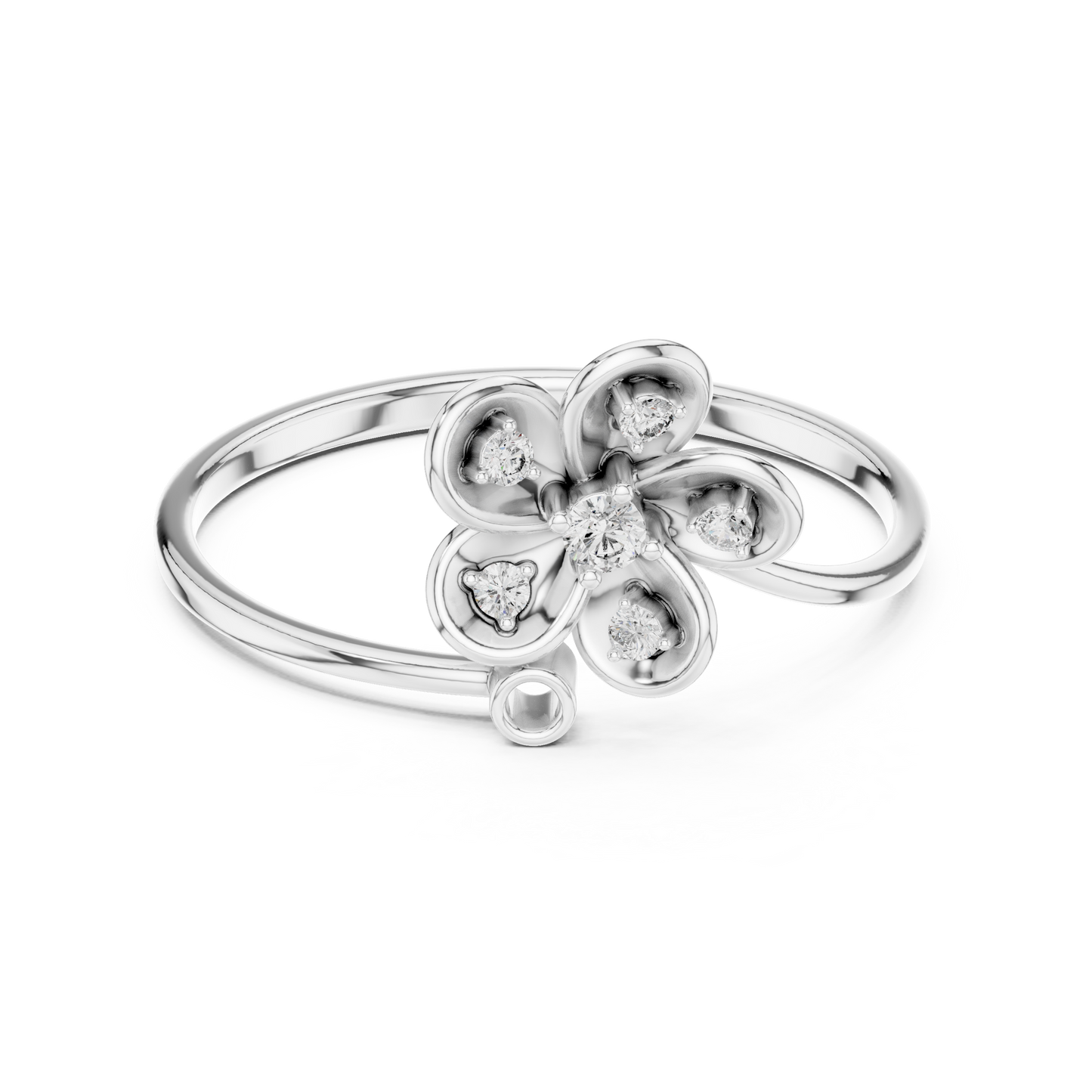 0.06 Carat Diamond Five Petal Flower Bypass Ring | Yellow Gold