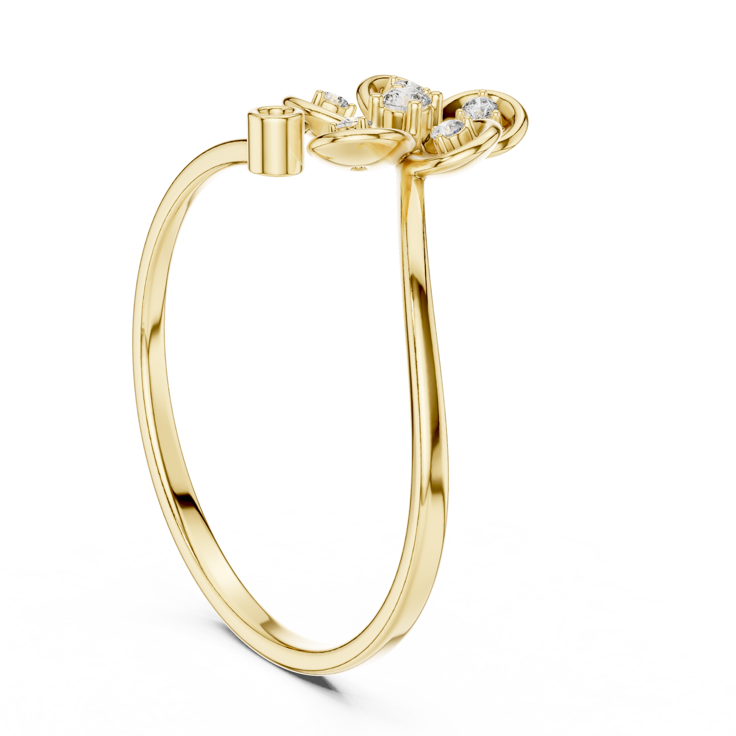 0.06 Carat Diamond Five Petal Flower Bypass Ring | Yellow Gold
