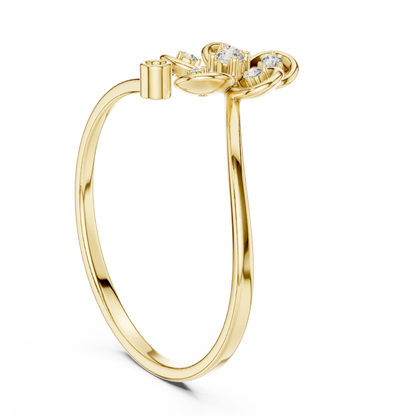 0.06 Carat Diamond Five Petal Flower Bypass Ring | Yellow Gold