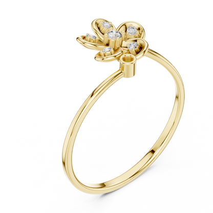 0.06 Carat Diamond Five Petal Flower Bypass Ring | Yellow Gold