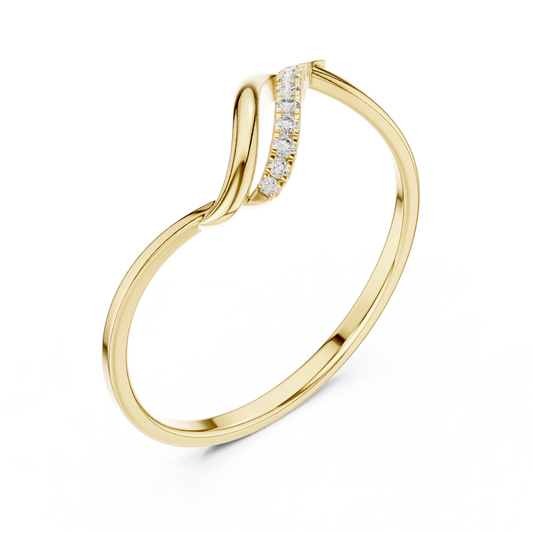 0.04 Carat Diamond Asymmetrical Bypass Wave Ring | Yellow Gold