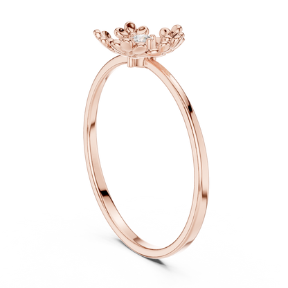 0.03 Carat Diamond Open Pentagon Flower Garland Ring | Yellow Gold