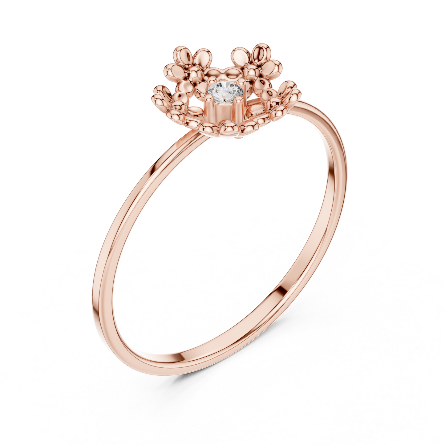 0.03 Carat Diamond Open Pentagon Flower Garland Ring | Yellow Gold