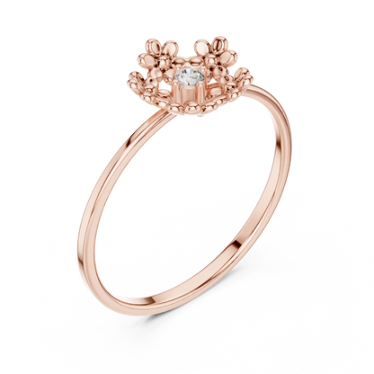 0.03 Carat Diamond Open Pentagon Flower Garland Ring | Yellow Gold