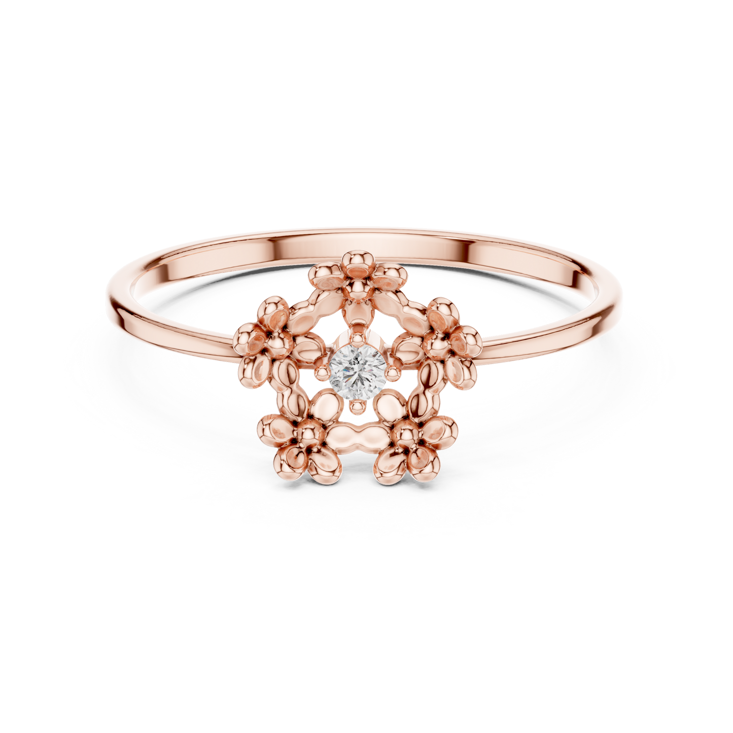 0.03 Carat Diamond Open Pentagon Flower Garland Ring | Yellow Gold