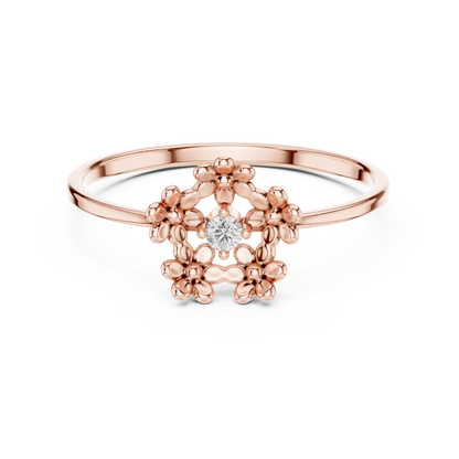 0.03 Carat Diamond Open Pentagon Flower Garland Ring | Yellow Gold