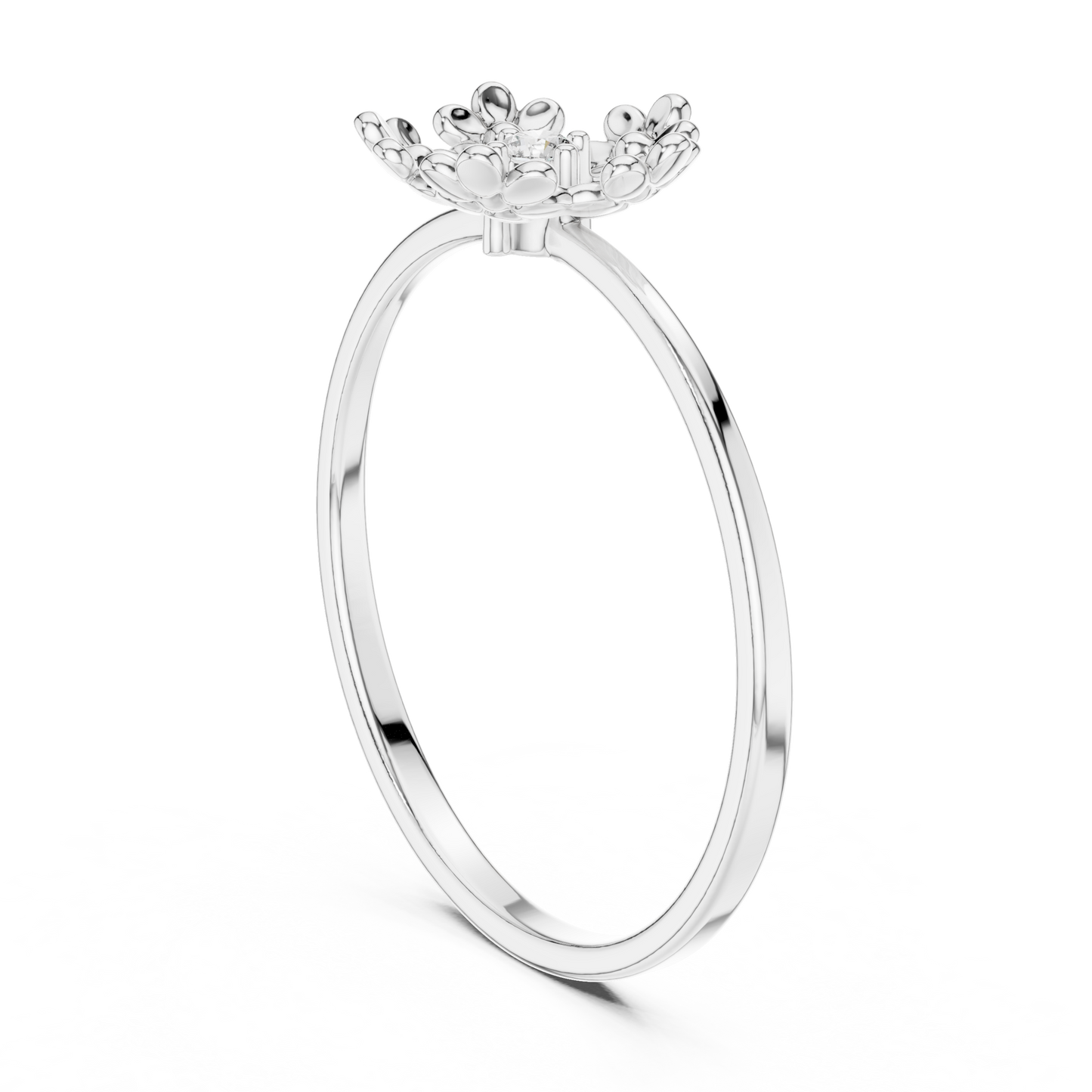 0.03 Carat Diamond Open Pentagon Flower Garland Ring | Yellow Gold