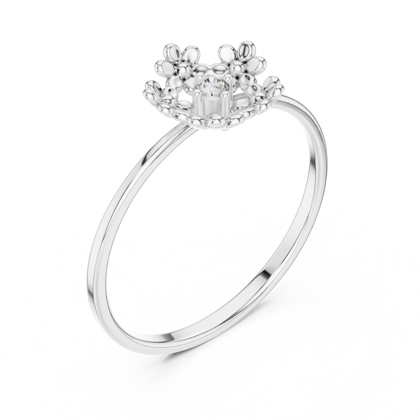 0.03 Carat Diamond Open Pentagon Flower Garland Ring | Yellow Gold