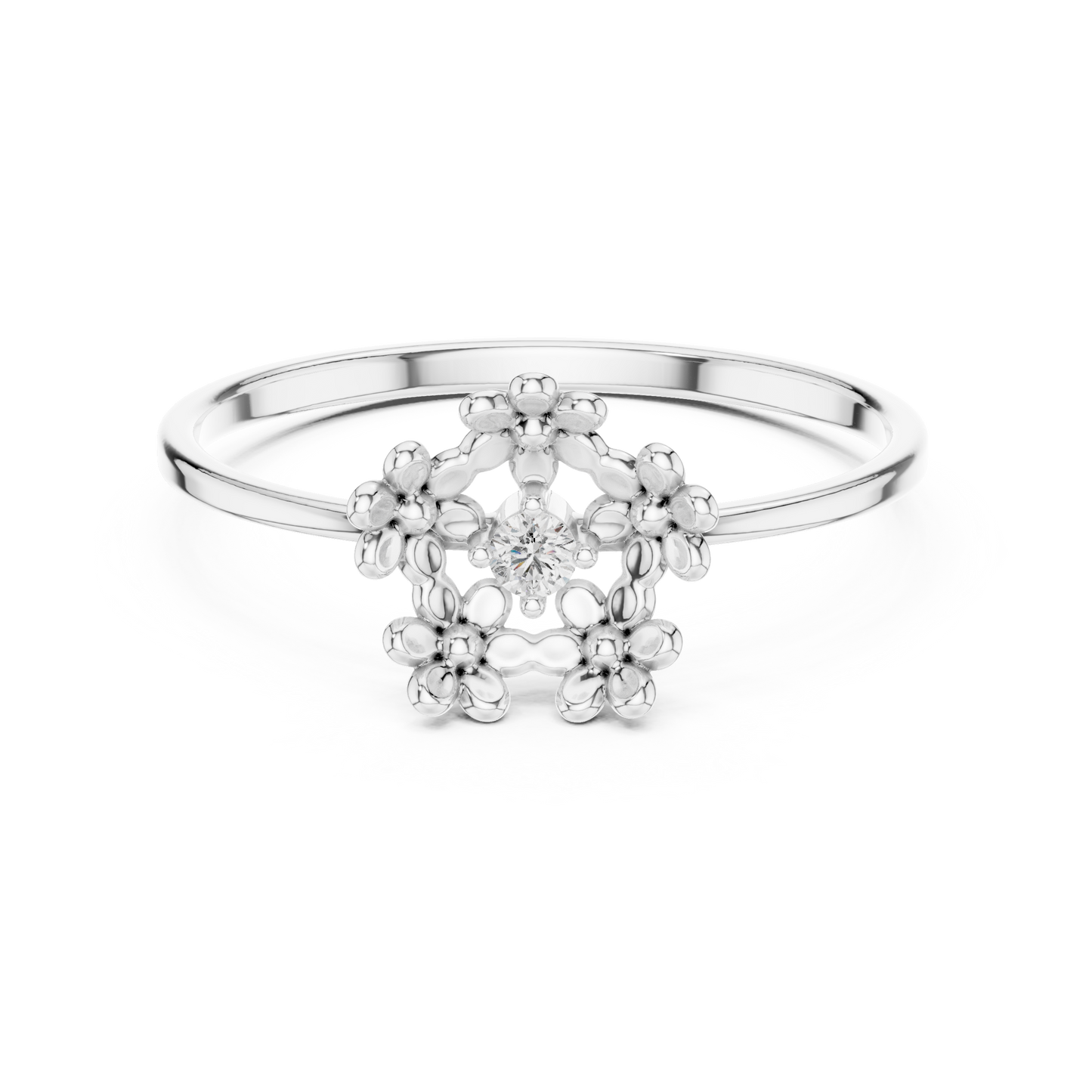 0.03 Carat Diamond Open Pentagon Flower Garland Ring | Yellow Gold