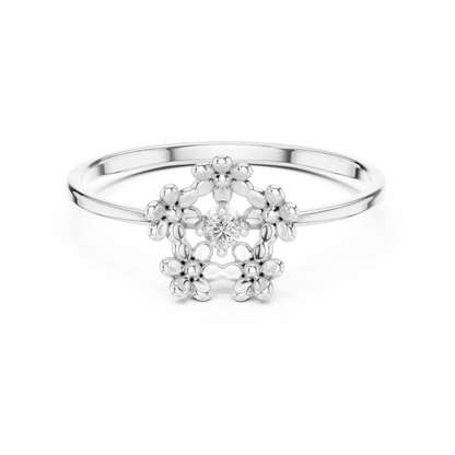 0.03 Carat Diamond Open Pentagon Flower Garland Ring | Yellow Gold