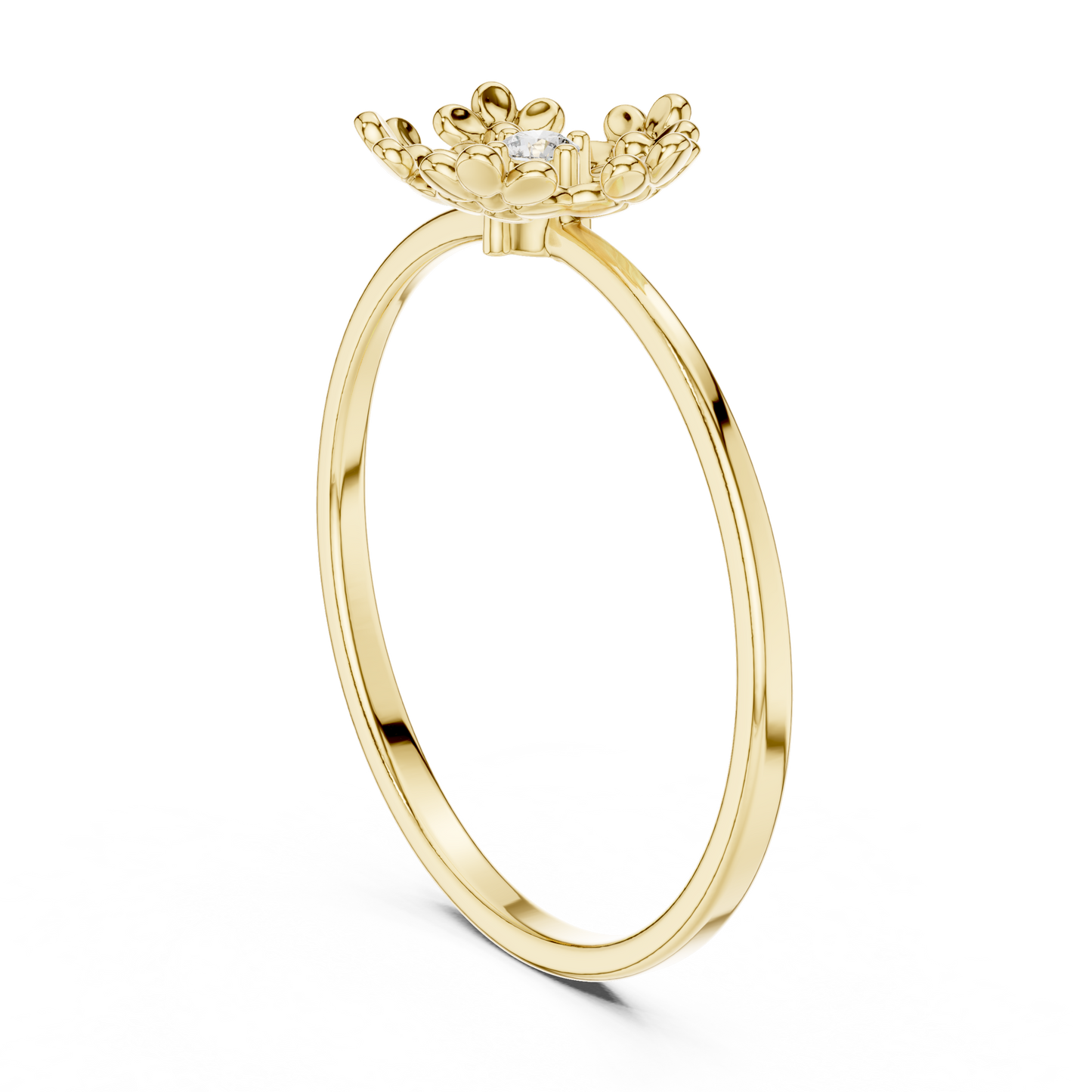 0.03 Carat Diamond Open Pentagon Flower Garland Ring | Yellow Gold