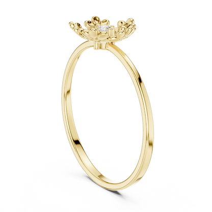 0.03 Carat Diamond Open Pentagon Flower Garland Ring | Yellow Gold