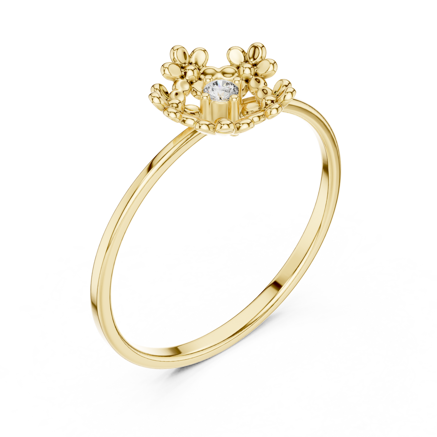 0.03 Carat Diamond Open Pentagon Flower Garland Ring | Yellow Gold