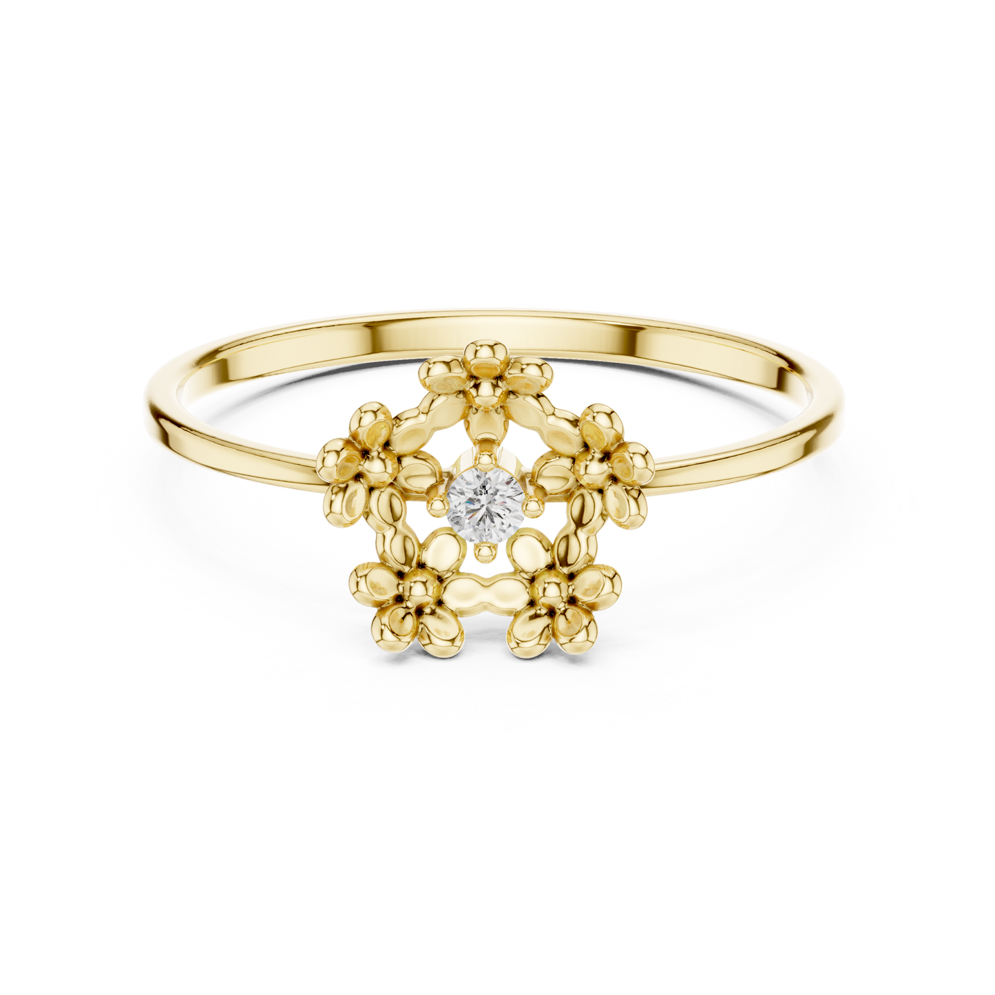 0.03 Carat Diamond Open Pentagon Flower Garland Ring | Yellow Gold