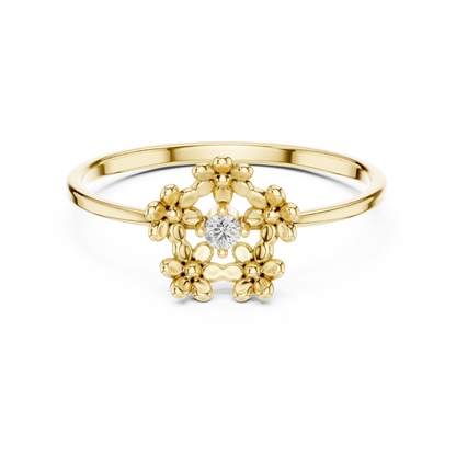 0.03 Carat Diamond Open Pentagon Flower Garland Ring | Yellow Gold