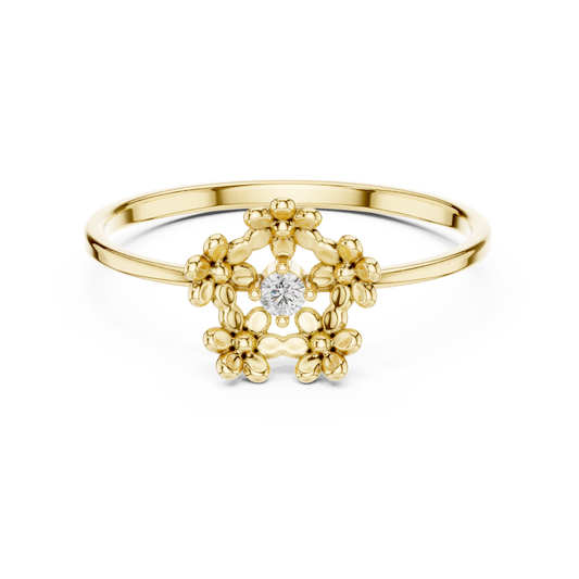 0.03 Carat Diamond Open Pentagon Flower Garland Ring | Yellow Gold