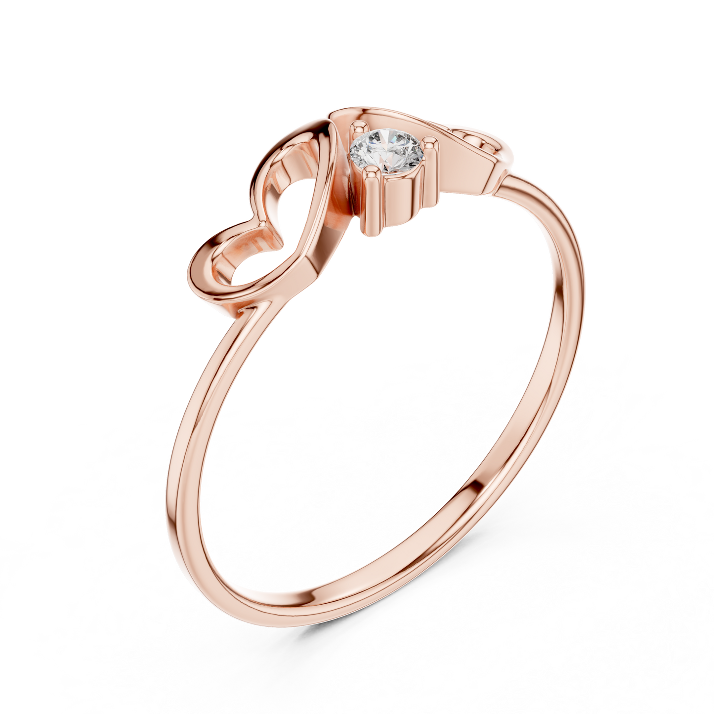 0.05 Carat Diamond Double Open Heart Ring | Yellow Gold