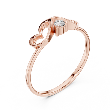 0.05 Carat Diamond Double Open Heart Ring | Yellow Gold