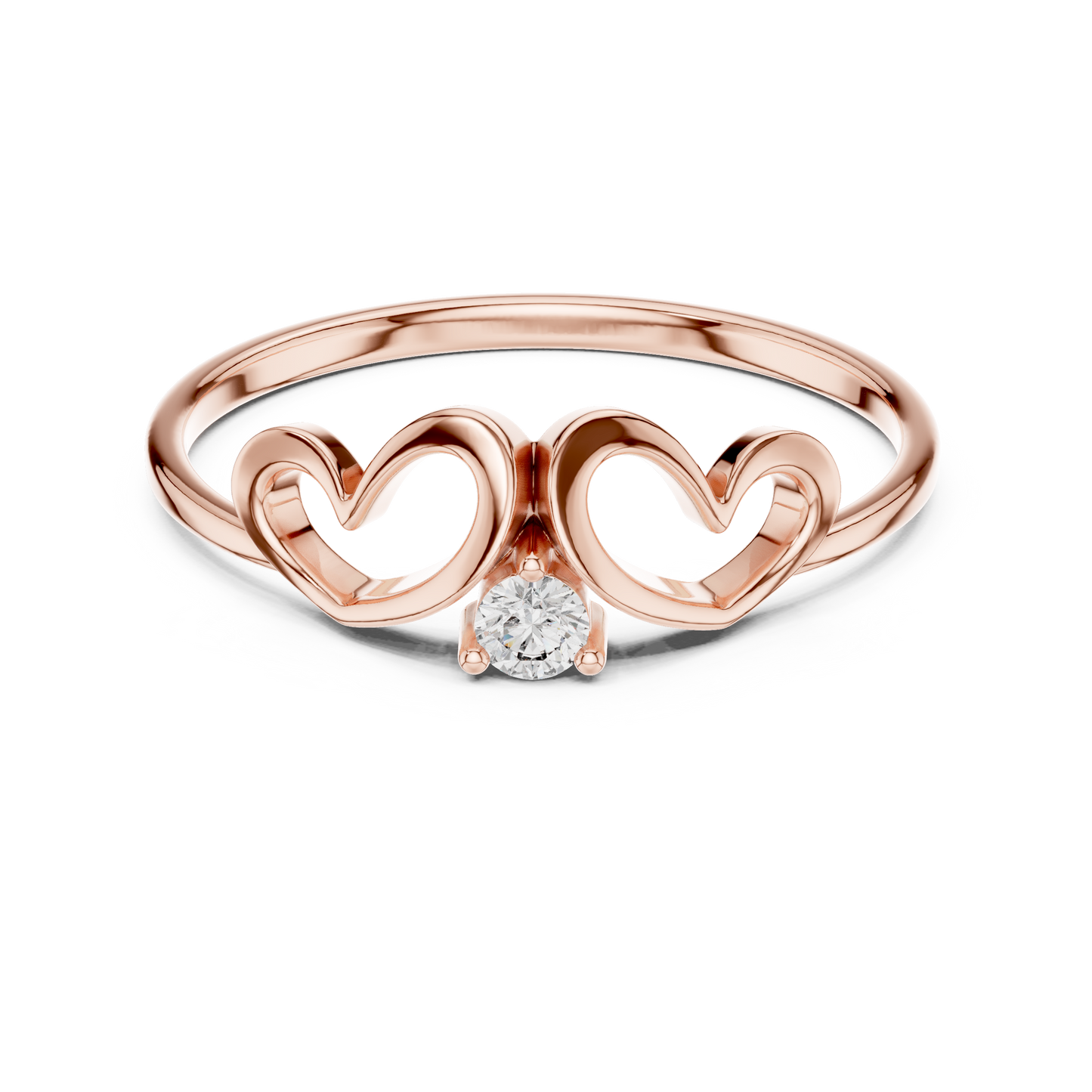 0.05 Carat Diamond Double Open Heart Ring | Yellow Gold