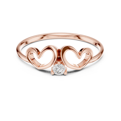 0.05 Carat Diamond Double Open Heart Ring | Yellow Gold