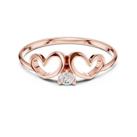 0.05 Carat Diamond Double Open Heart Ring | Yellow Gold