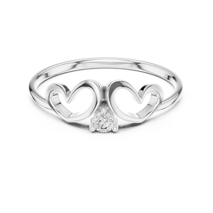0.05 Carat Diamond Double Open Heart Ring | Yellow Gold