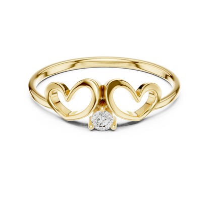 0.05 Carat Diamond Double Open Heart Ring | Yellow Gold