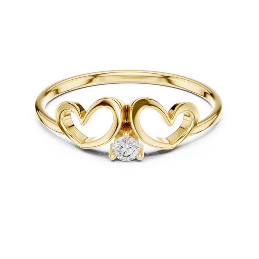 0.05 Carat Diamond Double Open Heart Ring | Yellow Gold