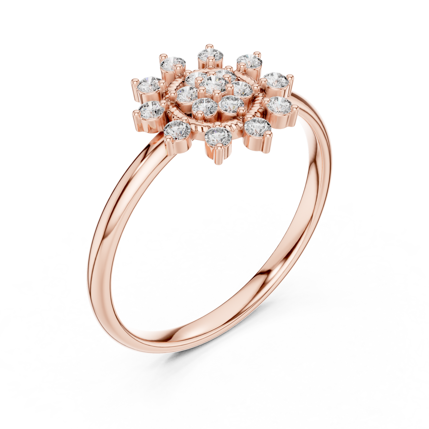 0.14 Carat Diamond Floral Starburst Cluster Ring | Yellow Gold