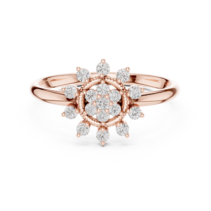 0.14 Carat Diamond Floral Starburst Cluster Ring | Yellow Gold