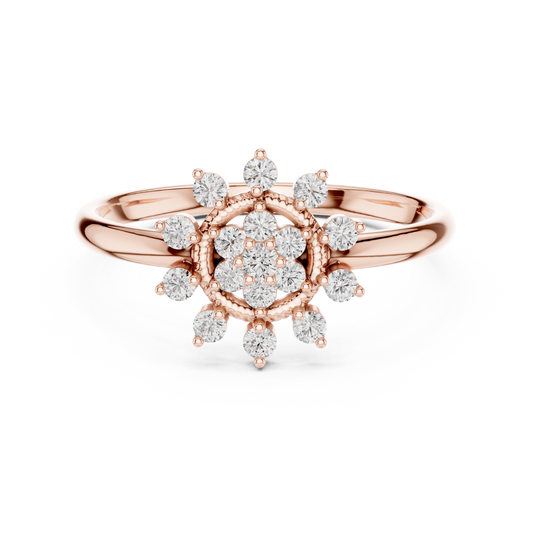 0.14 Carat Diamond Floral Starburst Cluster Ring | Yellow Gold