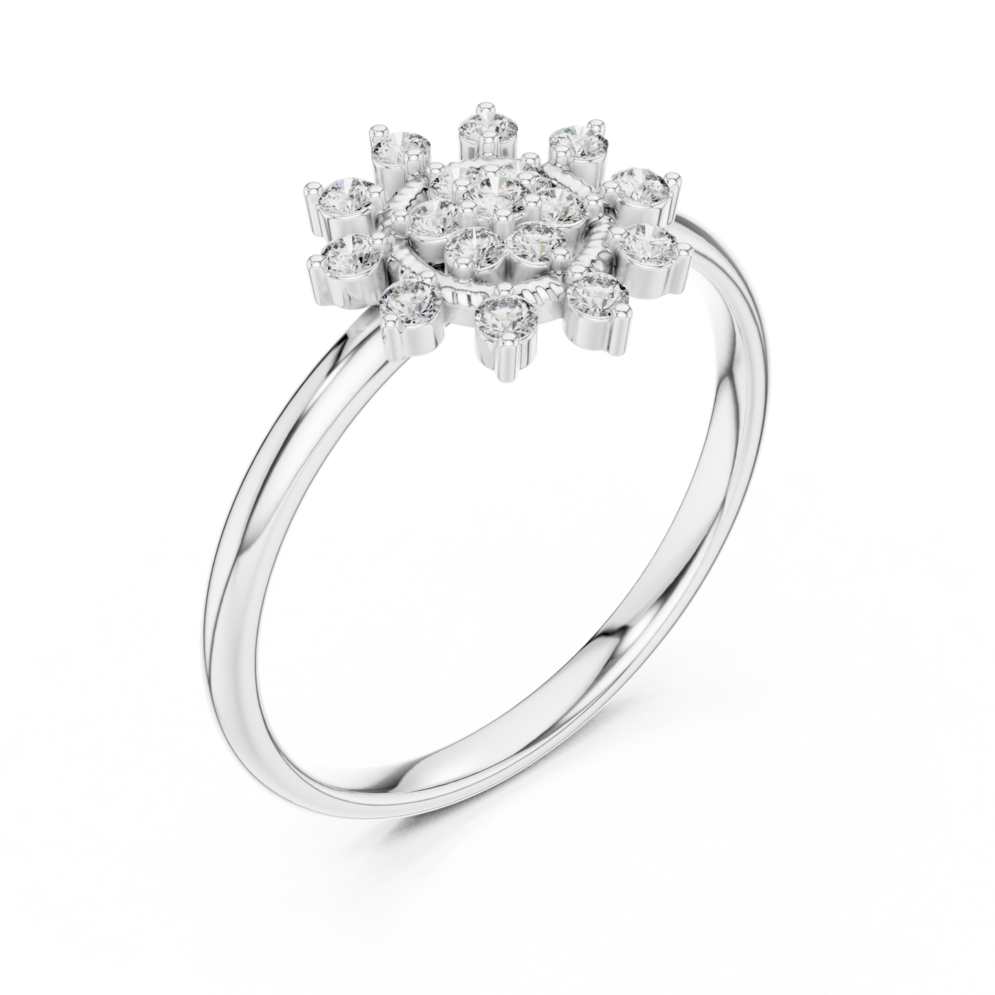 0.14 Carat Diamond Floral Starburst Cluster Ring | Yellow Gold