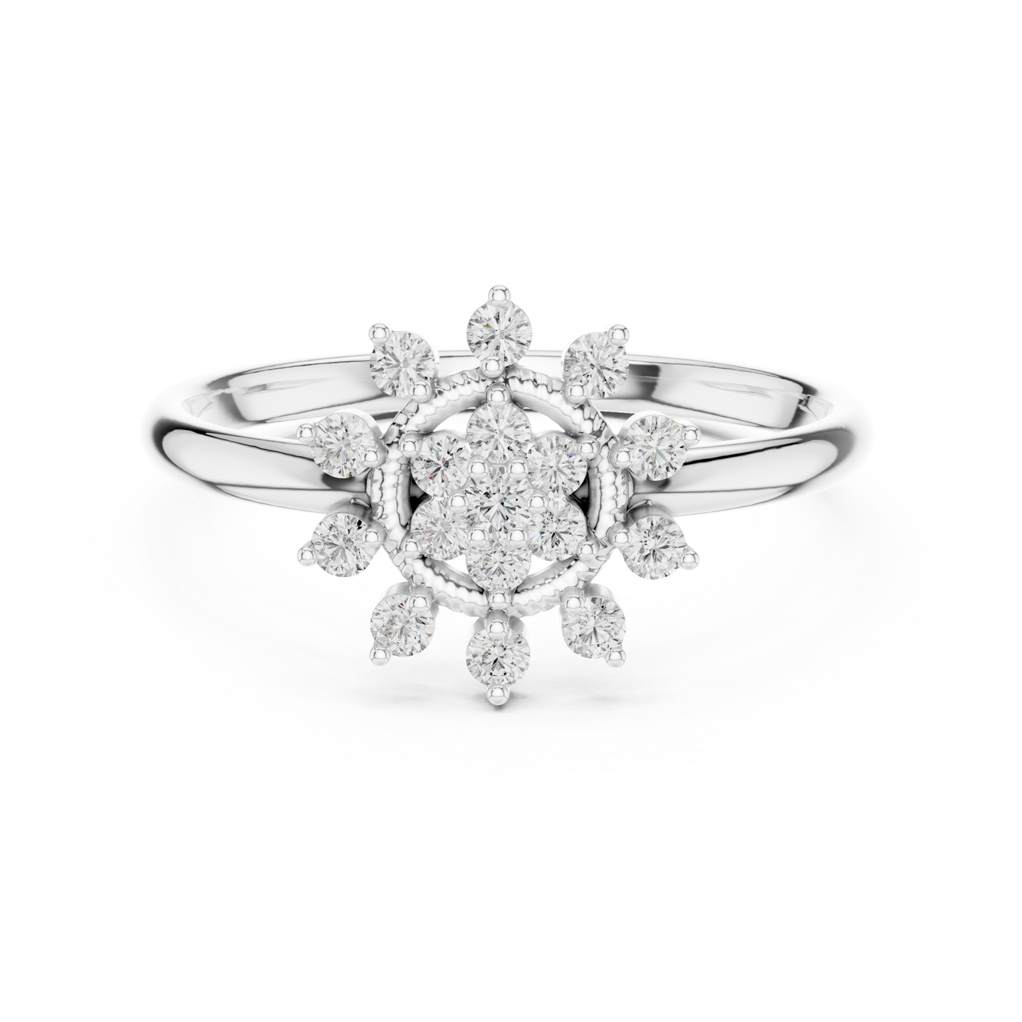 0.14 Carat Diamond Floral Starburst Cluster Ring | Yellow Gold