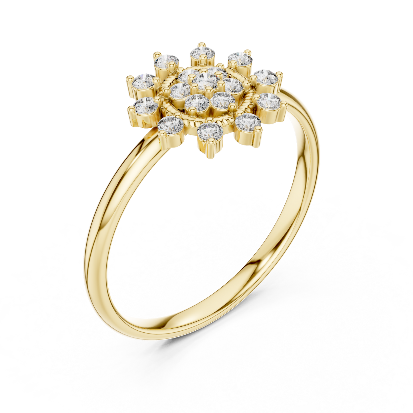 0.14 Carat Diamond Floral Starburst Cluster Ring | Yellow Gold