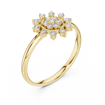 0.14 Carat Diamond Floral Starburst Cluster Ring | Yellow Gold