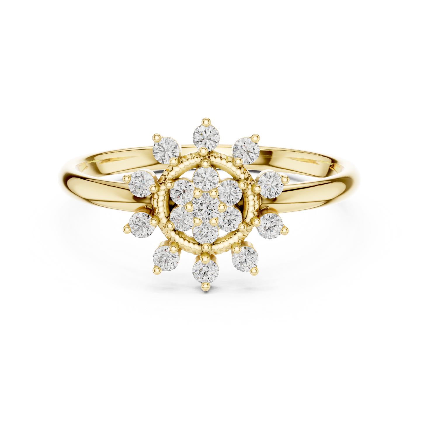 0.14 Carat Diamond Floral Starburst Cluster Ring | Yellow Gold
